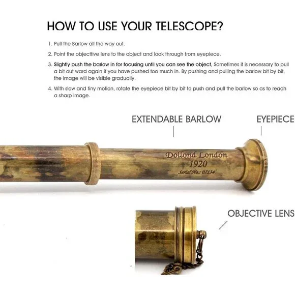 1920 London Brass Maritime Telescope 15 Inch Vintage Nautical Pirate Telescope